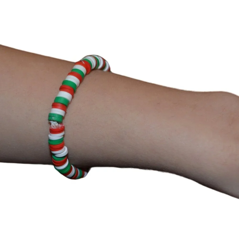 Handmade Watermelon colored Clay bead Elastic bracelet